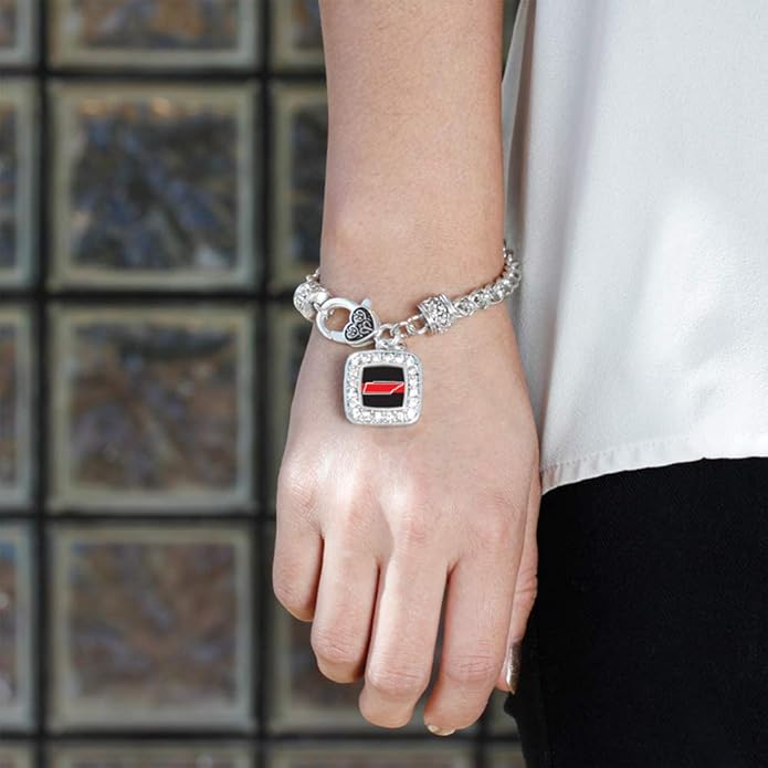 Inspired Silver - Silver Square Charm Bracelet with Cubic Zirconia Jewelry