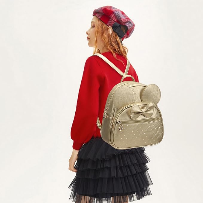 KL928 Girls Mini Backpack Bowknot Polka Dot Cute Daypacks Convertible Shoulder Bag Purse for Women (L.Gold)