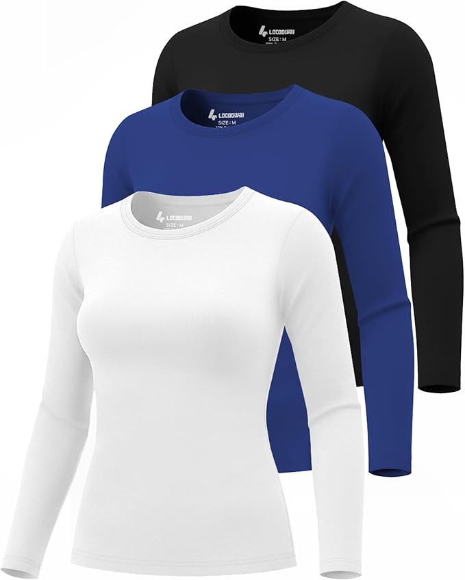3 Pack Women's Underscrub Shirts Long Sleeve Thermal Scrub Undershirts Nurse Crew Neck Slim Fit Fleece Top Basic Tee