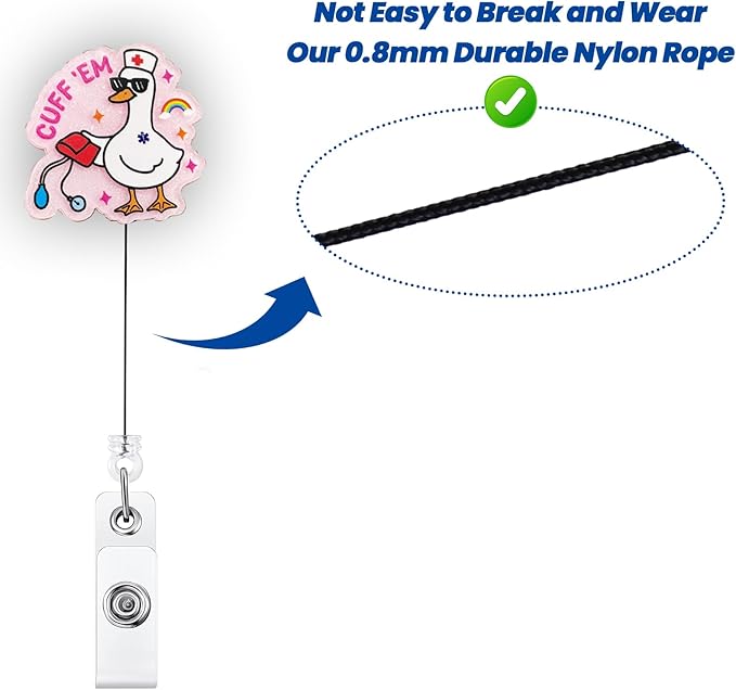 Pink Cuff 'Em Funny Goose Nurse Badge Reel, Cute Medical Retractable Badge Holder Clip, Name Tag Work Badge Buddy for RN LPN CNA MA Nursing Student Doctor Teacher, Nurse Gifts