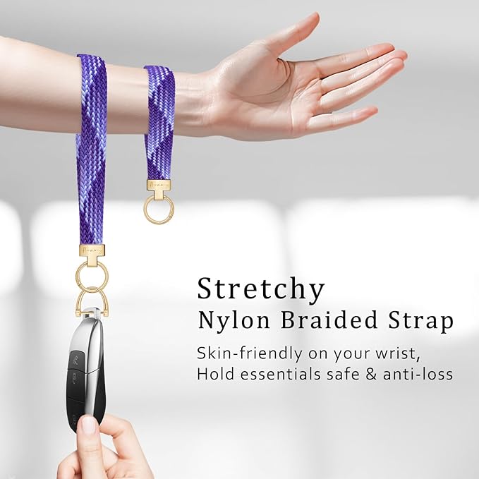 Hovmwey Elastic Wristlet Keychain for Women Men, Cute Car Key Chain, Braided Wrist Strap Lanyard for Keys ID Badges