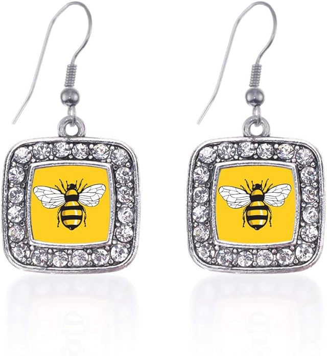 Inspired Silver - Silver Square Charm French Hook Drop Earrings with Cubic Zirconia Jewelry