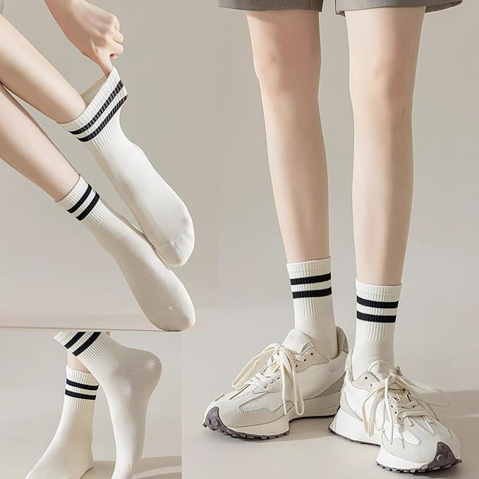 CHUNFO Womens Striped Colorful Ribbed Ankle Socks Cute Dot Athlete Crew Cotton Casual Sock Size5-10.5