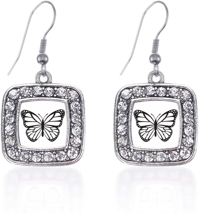 Inspired Silver - Silver Square Charm French Hook Drop Earrings with Cubic Zirconia Jewelry