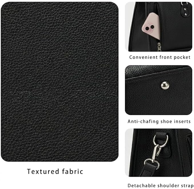 Women's Lunch Tote Bag with Insulated Cooler Compartment, 2-in-1 Large Work Shoulder Bag with Matching Clutch, PU Leather Meal Prep Handbag for Office, Teacher & Nurse - Black