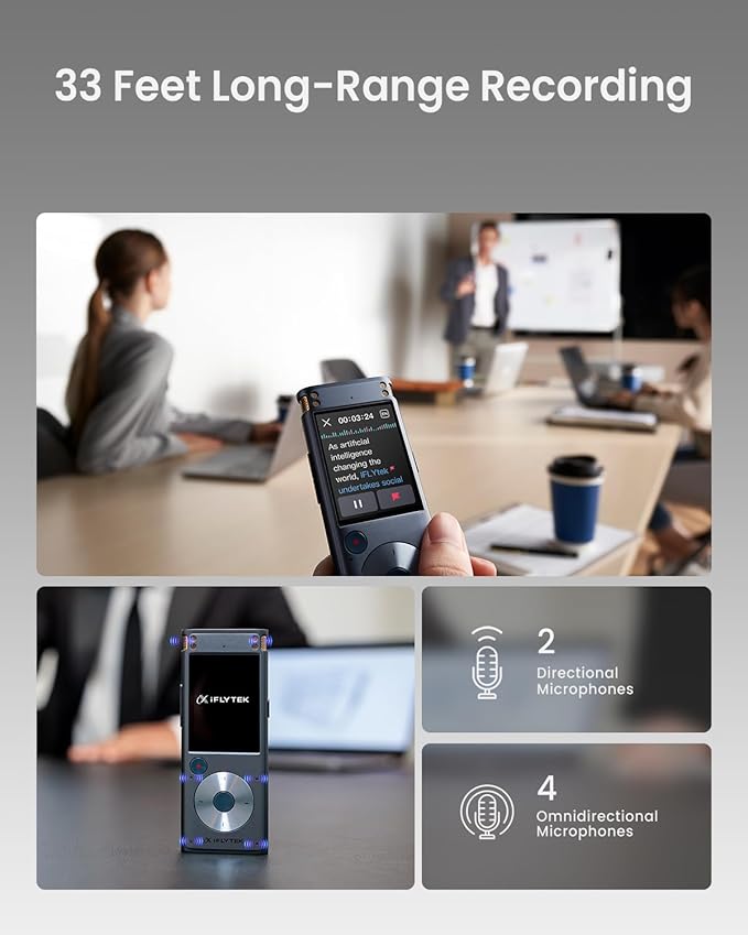 iFLYTEK AI Voice Recorder with Playback, Digital Voice Recorder with Voice-to-Text Transcription & Smart Summarize, AI Recorder Transcriber for Lectures, Interviews, Conferences & Lawyers