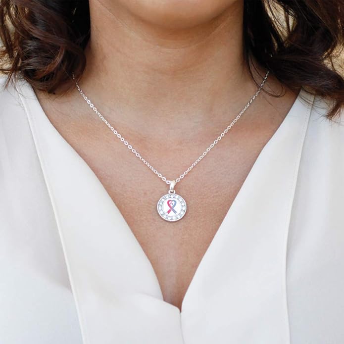 Inspired Silver - Silver Circle Charm 18 Inch Necklace with Cubic Zirconia Jewelry