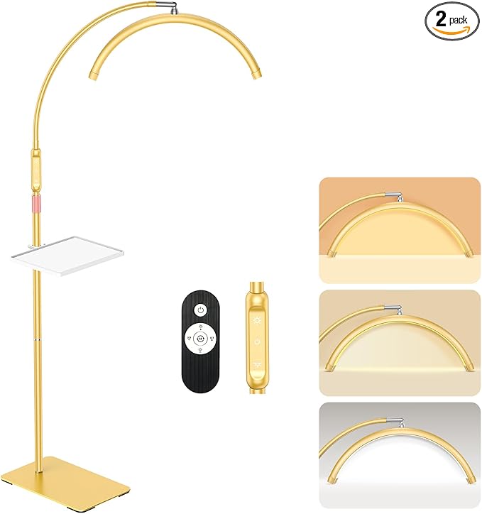 Half Moon Lash Light, LED Moon Lamp with Tool Tray for Eyelash Extensions, Nail Art, Tattoo and Skincare, Adjustable Color Temperature and Brightness (Gold)