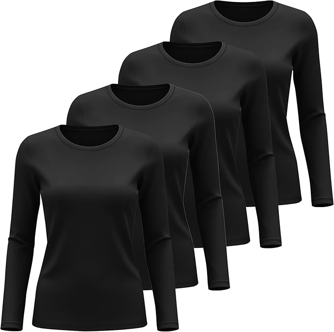 4 Pack Women's Underscrub Shirts Nurse Undershirts Long Sleeve Crewneck Slim Fit Tops Soft Stretchy Basic Tee