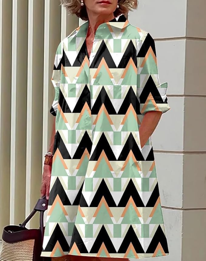 Womens 2025 Long Sleeve Button Down Shirt Summer Dress Casual V Neck Loose Fit Midi Shirt Dresses with Pockets