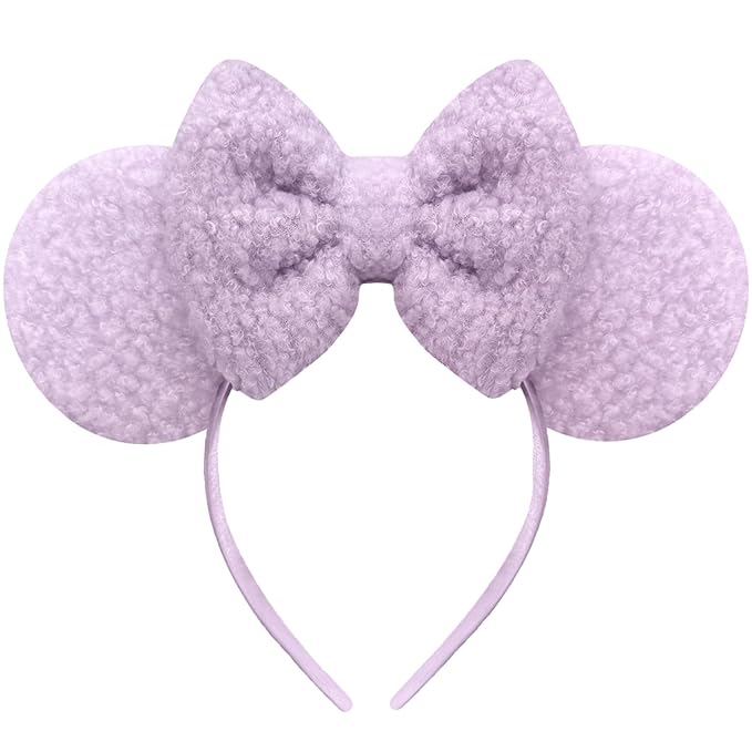 Trnerm Purple Mouse Ears Headband for Women, Soft Plush Park Ears Cute Birthday Hair Bands