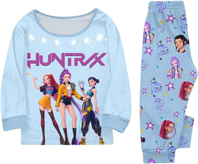 Girls 2 Piece K Pop Singer Outfits Cute Cartoon Graphic Shirts and Pants Casual Tracksuit Fashion Clothing Sets
