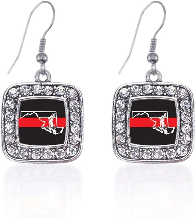 Inspired Silver - Silver Square Charm French Hook Drop Earrings with Cubic Zirconia Jewelry