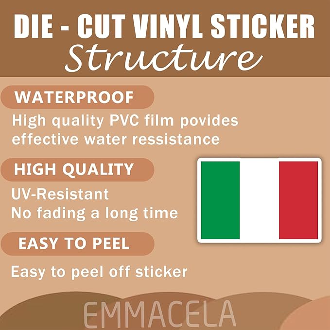 (3PCS) Italy Flag stickers, Countries Flag Stickers - Waterproof Vinyl Decals For Laptops, Tumblers, Water Bottles, Books, Scrapbooks, Size 3 x 2.1 Inch