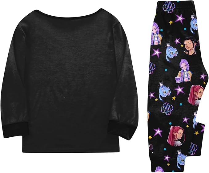 Girls 2 Piece K Pop Singer Outfits Cute Cartoon Graphic Shirts and Pants Casual Tracksuit Fashion Clothing Sets