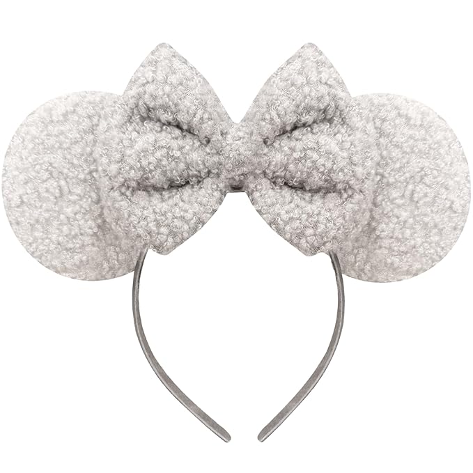 Trnerm Grey Mouse Ears Headband for Women, Soft Plush Park Ears Cute Birthday Hair Bands