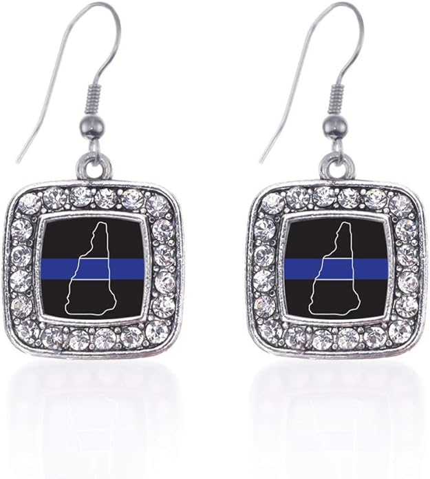 Inspired Silver - Silver Square Charm French Hook Drop Earrings with Cubic Zirconia Jewelry