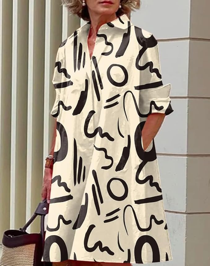 Womens 2025 Long Sleeve Button Down Shirt Summer Dress Casual V Neck Loose Fit Midi Shirt Dresses with Pockets