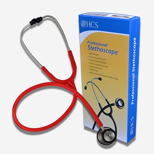 HCS Red Stethoscope, Classic Lightweight - Medical, Dual Head Stethoscopes for Nurses, Nursing School, Student Essentials, Work, Home - 22 inch Tubing