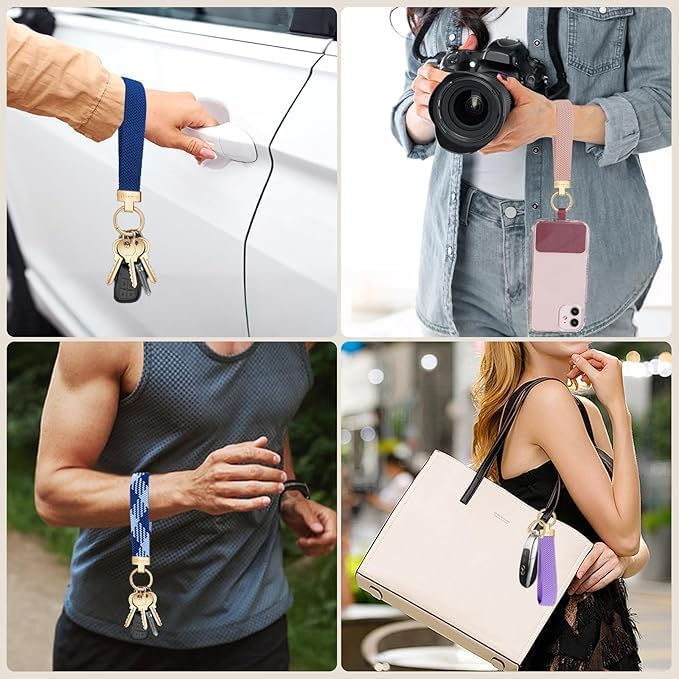 Hovmwey Elastic Wristlet Keychain for Women Men, Cute Car Key Chain, Braided Wrist Strap Lanyard for Keys ID Badges