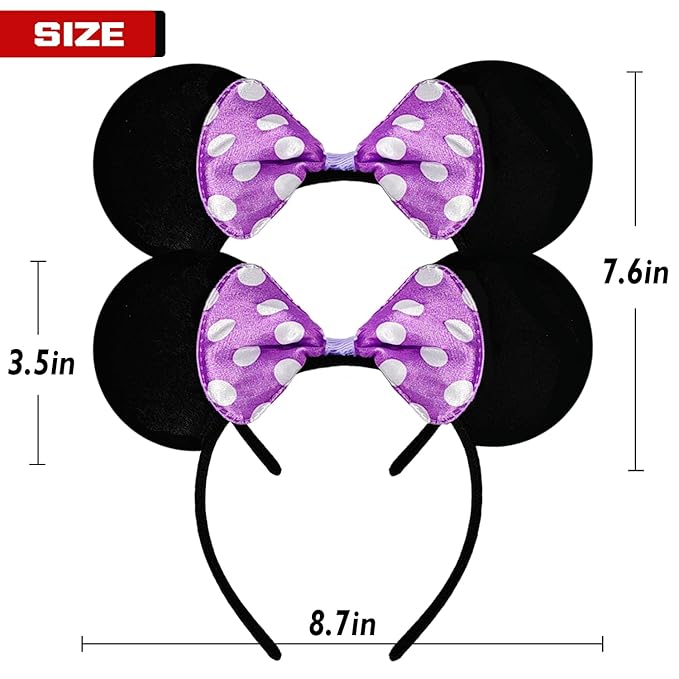 MADO 2 pack mouse ears headbands for adults women little girls boys (bright purple, onesize)