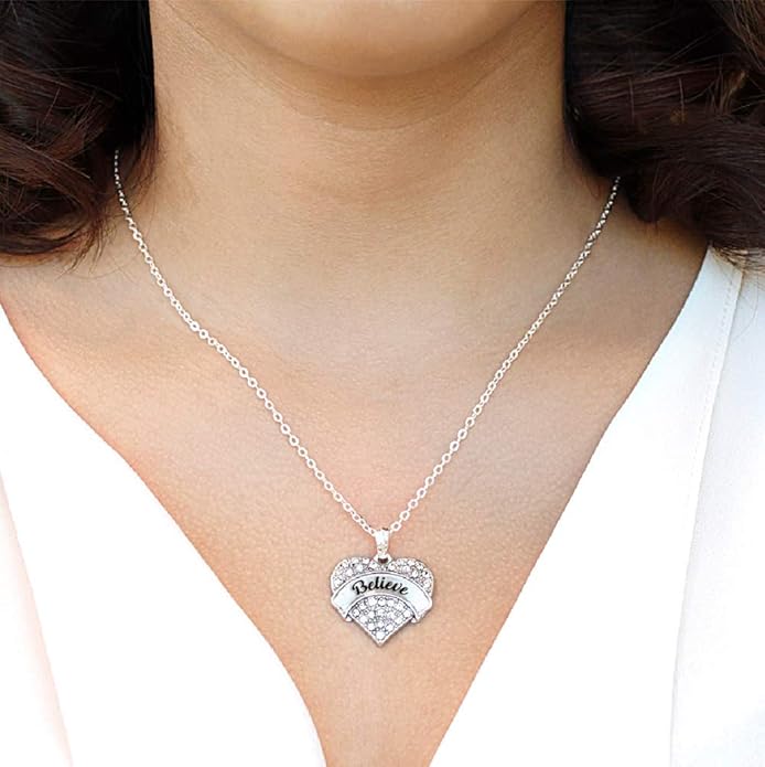 Inspired Silver - Silver Pave Heart Charm 18 Inch Necklace with Cubic Zirconia Jewelry