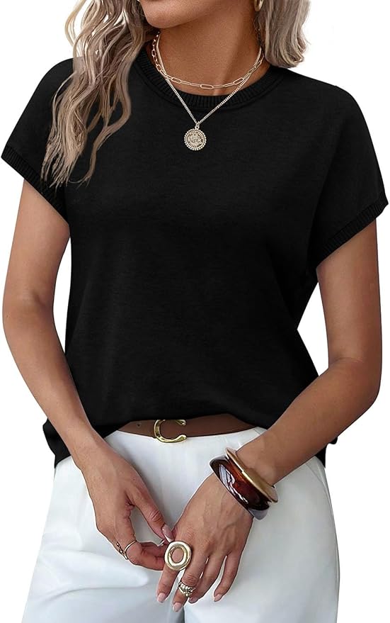 WIHOLL Short Sleeve Sweater for Women Summer Tops Crew Neck Fashion Clothing Tshirts Shirts Travel Outfits Dressy Casual