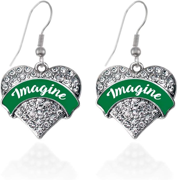 Inspired Silver - Silver Pave Heart Charm French Hook Drop Earrings with Cubic Zirconia Jewelry