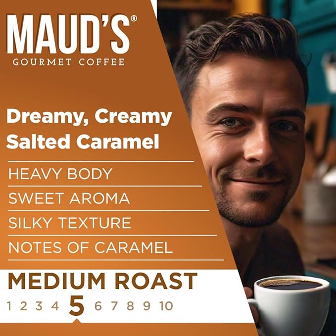 Maud's Salted Caramel Flavored Coffee Pods, 200 ct, Medium Roast Flavored Coffee in Recyclable Single Serve Pods – 100% Arabica Beans, Compatible with Keurig K Cups Maker