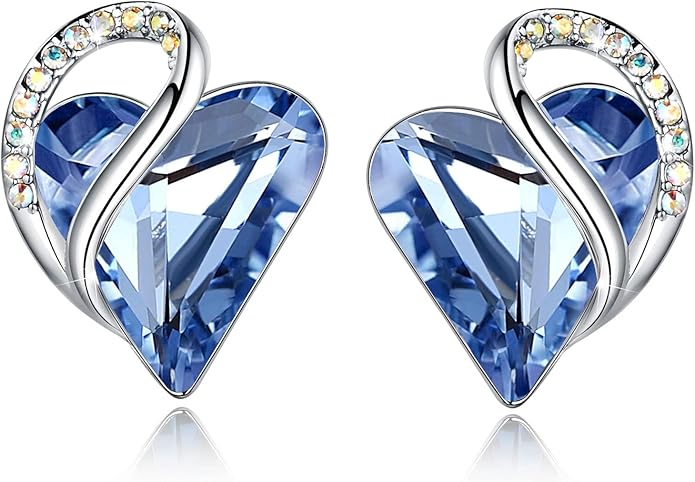 Leafael Infinity love Heart Birthstone Stud Earrings for Women, Valentine's Day Gifts for Mom, Wife, and Her, Silver Plated Birthday Jewelry