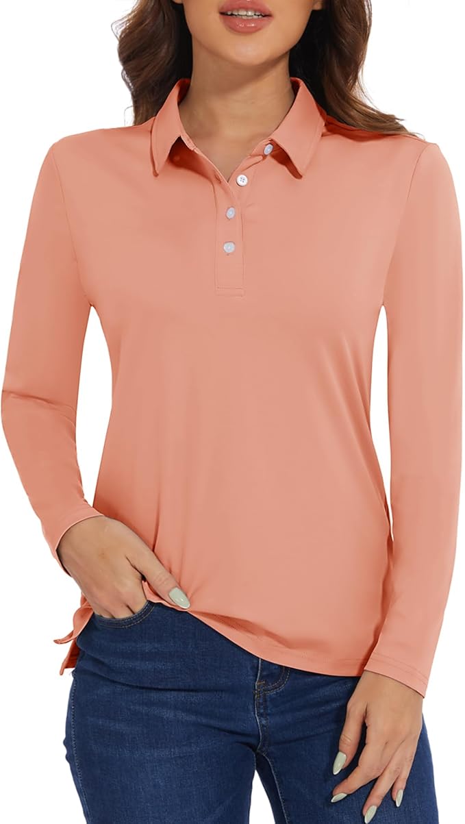 MAGCOMSEN Women's Polo Shirts Long Sleeve Golf Shirt Quick Dry UPF 50+ Sun Protection Lightweight Tennis Shirts