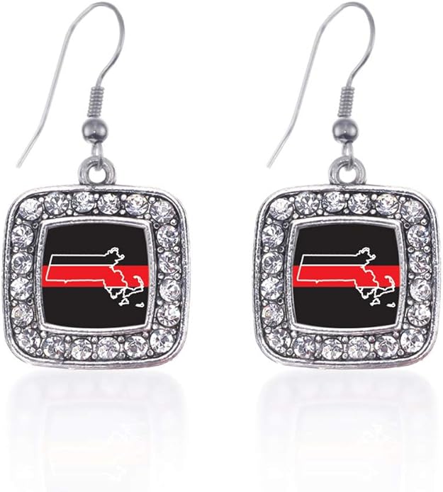 Inspired Silver - Silver Square Charm French Hook Drop Earrings with Cubic Zirconia Jewelry