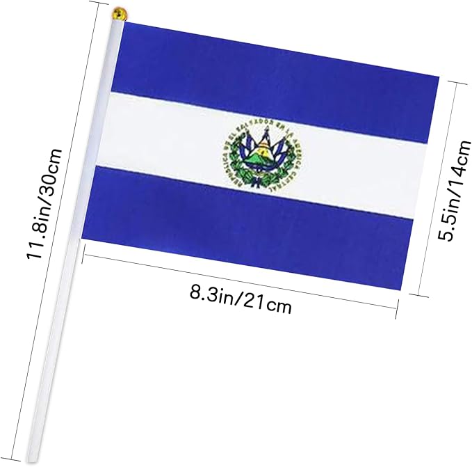 El Salvador Flag Small Salvadoran Flag 12 Pack Mini Hand Held Salvadoran Flags on Sticks for Party Parades Sports Events Patriotic Holiday Decorations