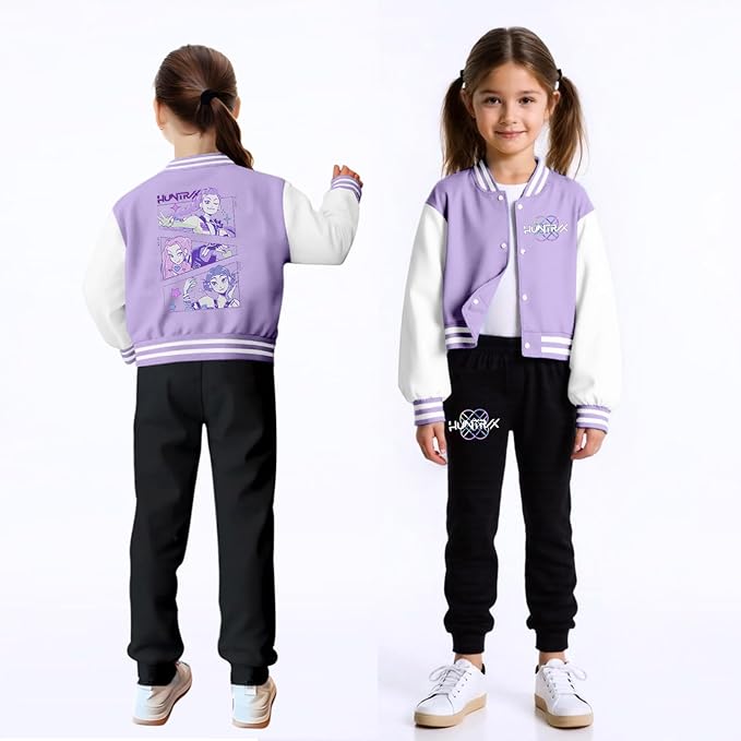 K PopGirls Kpop Tracksuit Cute Cartoon Print Baseball Coats Fashion Long Sleeve Jackets and Pants Christmas Costume Set
