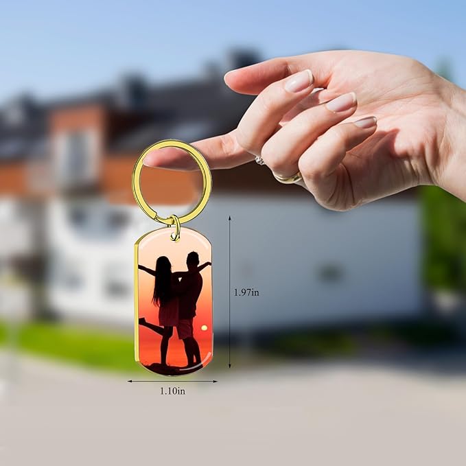 RSQGT Personalized Custom Keychain with Picture - Double Sided Engraving Photo Text Customized Key Chains for Men Boyfriend