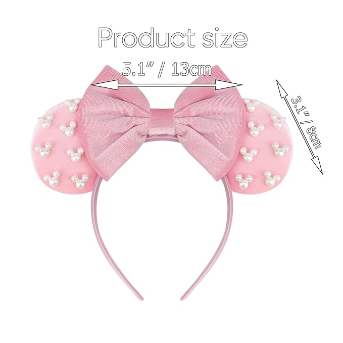 DRESHOW Mouse Ears Headbands for Women Pearl Hairbands Bow Head Bands Velvet Head Band Christmas Cosplay Costume Princess Party Decorations Halloween & Disney Trip