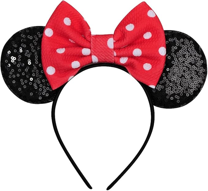 FANYITY Mouse Ears, Sequin Mouse Ears Headband for Girls Women Halloween Birthday Party (Pink dots)