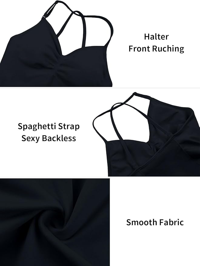 V FOR CITY Built in Bra Halter Tops for Women Padded Workout Tank Strappy Camisole Gym Yoga Cami Top