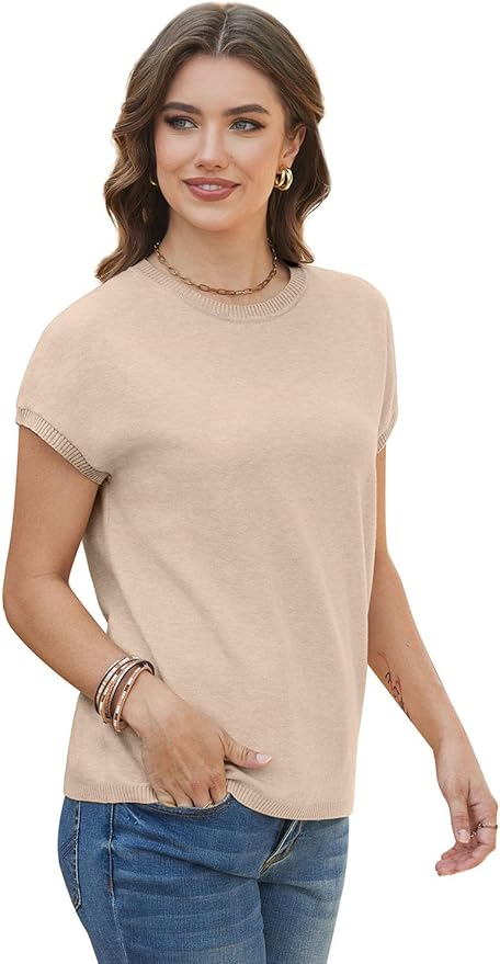 WIHOLL Short Sleeve Sweater for Women Summer Tops Crew Neck Fashion Clothing Tshirts Shirts Travel Outfits Dressy Casual