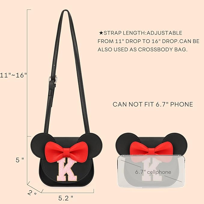 mibasies Toddler Purse Girl Gifts: Girls Birthday Gifts for 3-8 - Toys for Ages 2-4 Girls Mouse Ears Purse, Black, Letter K
