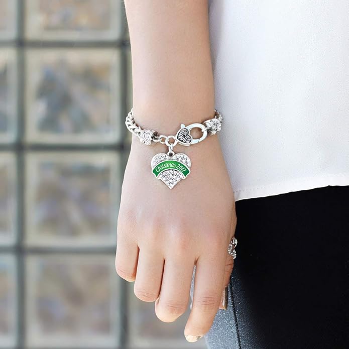 Inspired Silver - Silver Pave Heart Charm Bracelet with Cubic Zirconia Jewelry