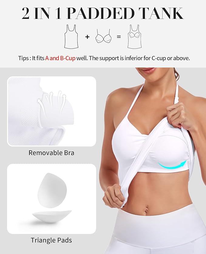 V FOR CITY Built in Bra Halter Tops for Women Padded Workout Tank Strappy Camisole Gym Yoga Cami Top