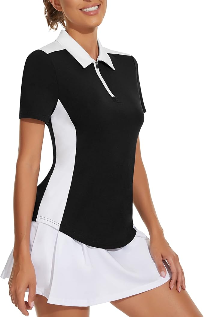 Women's Golf Shirt Short Sleeve Tennis Shirt Quarter Zip Golf Pullover Golf Polo Shirts Argyle Tops