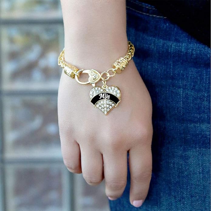 Inspired Silver - Gold Pave Heart Charm Bracelet with Cubic Zirconia Jewelry