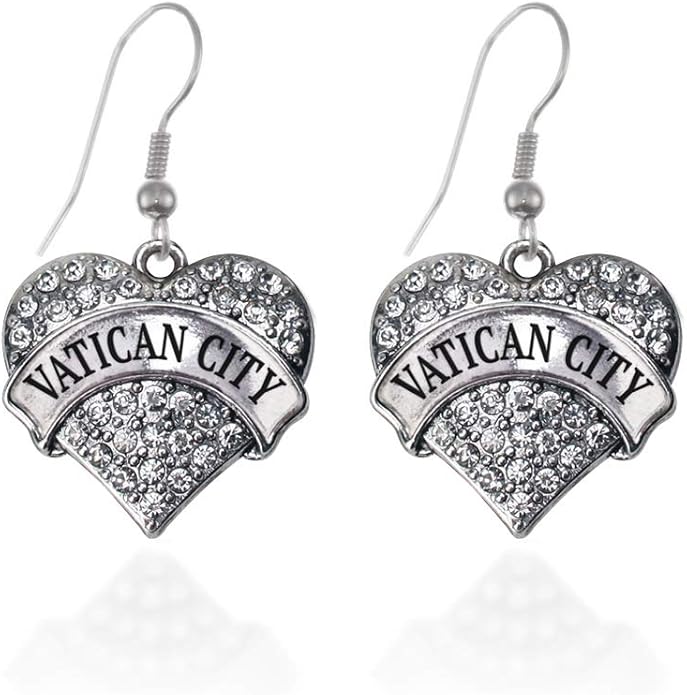 Inspired Silver - Silver Pave Heart Charm French Hook Drop Earrings with Cubic Zirconia Jewelry
