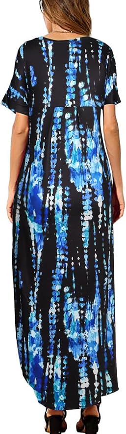 Arolina Women's Summer Maxi Dress Short Sleeve V Neck Casual Loose Long Beach Split Dresses with Pockets