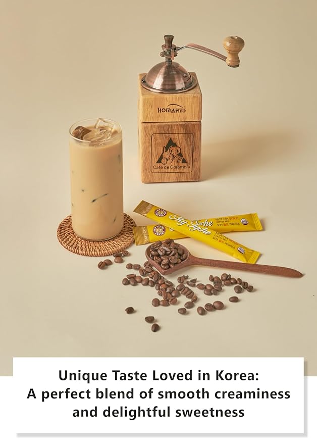 Korean Food Mocha Gold Coffee Mix 100T | MY TYCHE | Korean Instant Coffee Mix, Hot or Iced Coffee Blend | Instant Coffee Beverage Mix | K Coffee