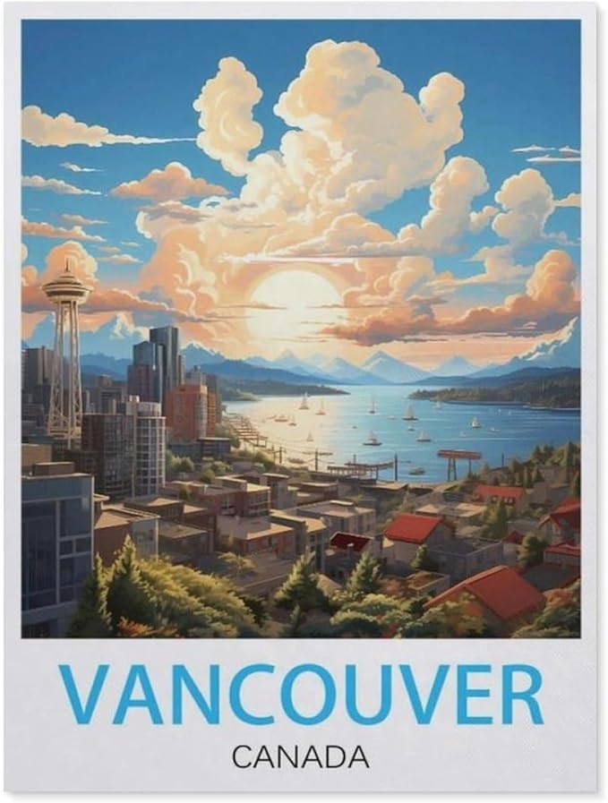 Jigsaw Puzzle 1000 Pieces for Adults，Vancouver Canada Vintage Travel Poster，Teens Boys Girls Puzzles Difficult Thick Sturdy Pieces Challenging Puzzle for Party Games（50x70cm）-BC68