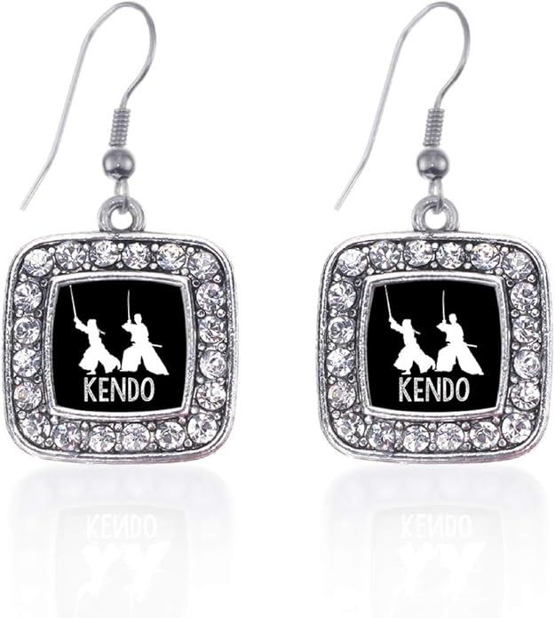 Inspired Silver - Silver Square Charm French Hook Drop Earrings with Cubic Zirconia Jewelry