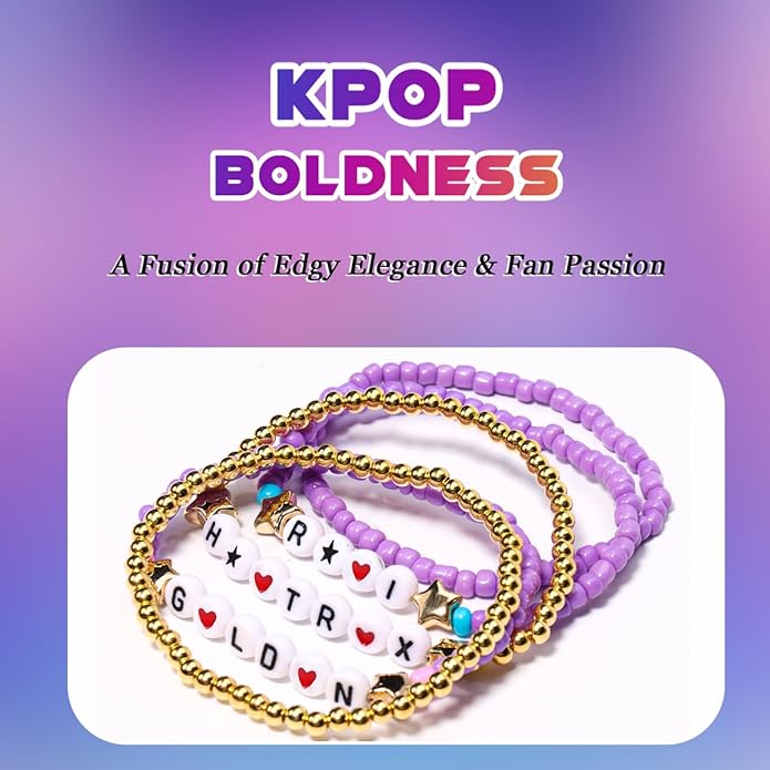 AICase for Korea-Pop Merch Gifts Toys Golden Inspired Bracelets 5 Pcs Stackable Stretch Flower Beaded Bracelets Costume Outfit Merchandise Jewelry Gifts for Fans Christmas Stocking_3110